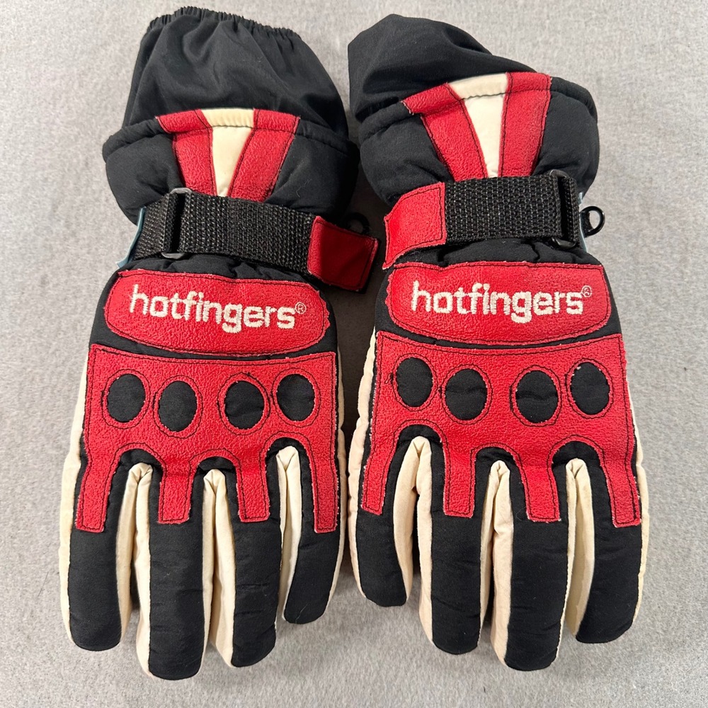 Vintage HotFingers Ski Gloves Large Youth Red Black Padded Knuckle Retro 90s